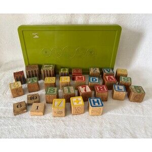 Vintage Wooden Blocks & Storage Container